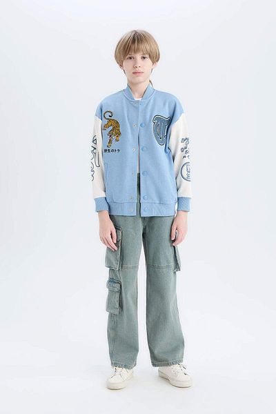DeFacto Boy's Printed College Collar Bomber Cardigan D9832A825Sp