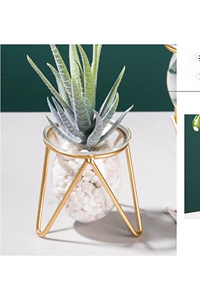 Khazna Glass Vase with Metal Stand - Gold Geometric Flower Vase