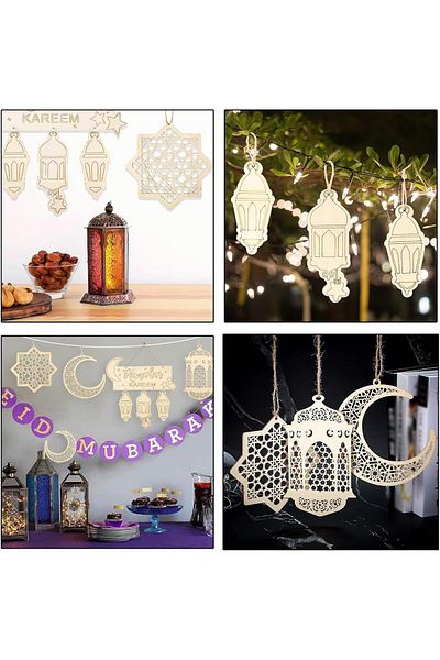 Generic Duomama Ramadan Mubarak Decorations - Wooden Lantern Baubles Pendant for Muslim Home Decor - DIY Wa