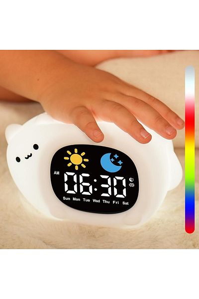 Generic Tazweeq Kids Alarm Clock, with White Noise Sound Machine, Clock for Kids, Cat-Shaped Cute Toddlers