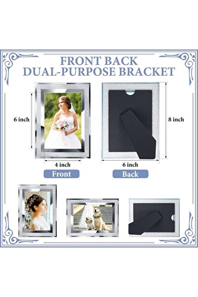 AZONEE 8 Pcs 4x6 Glass Picture Frames - Sparkling Crystal Silver Tabletop Holders