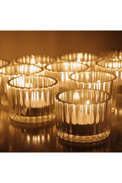 Generic Khazna Clear Tealight Candle Holder Set of 12, Clear Glass Tealight Candle Holders for Wedding Part