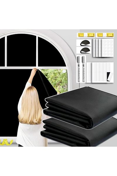 Generic Flycimoly ستارة تعتيم (2 Set*150 * 300cm), Portable DIY 100% Blackout, Per Set with 10 Pairs Hook V