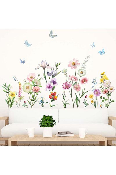 Generic Amimagen Flowers Wall Stickers - Wildflower Grass Butterflies Daisy Floral Wall Stickers - Girls Be