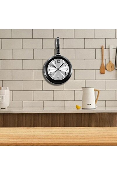 Generic Timelike 10-inch Frying Pan Shaped Wall Clock - Stainless Steel, Black, Analog, Silent