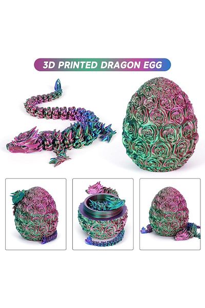 Generic 3D Printed Rose Dragon Egg, Flexible Articulated Dragon with Rose Egg, Multi Color 3D Printed Gift,