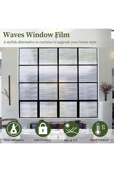 Generic ALMEKAQUZ Window Film,Transparent Water Window Privacy Film,Non-adhesive Window Stickers,Decorative