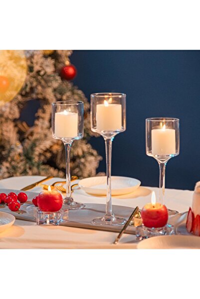Samsung Glass Candle Holder – Clear Tall Hurricane Set for Weddings & Home Decor (Small Set)