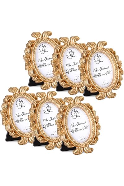 TERRIFI إطارات صور بيضاوية عتيقة من الراتنج (ذهبية، 6 قطع)