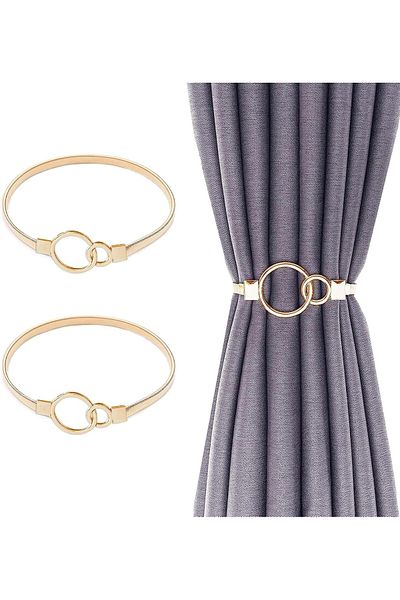 Generic 2 Pack Curtain Tiebacks, Aluminum Alloy Spring Design Curtain Holdback, Shiny Metal Curtain Tieback