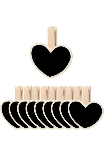 Arabest 10-Piece Mini Heart-Shaped Chalkboard,Wooden Clip,Wood Heart Design,f...