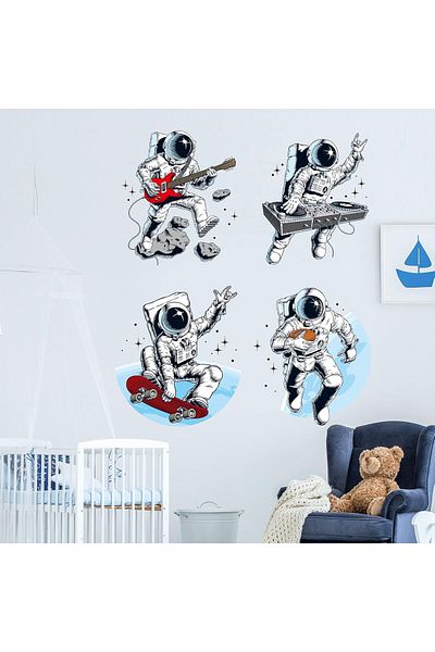 Generic MAKINGTEC Astronaut Wall Sticker, Removable Outer Space Cosmic Wall Stickers Spaceman Guitar Skateb