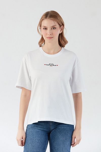 Fulla Moda Teddy Bear Text Embroidered Crew Neck T-Shirt