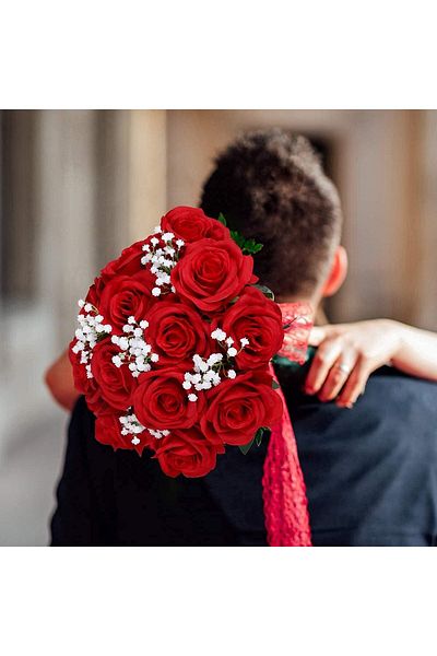 Generic Kisflower 12Pcs Roses Artificial Flowers Realistic Single Stem Flowers Silk Rose Bouquet for Weddin