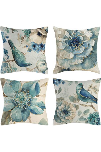 Generic 4 Pcs Watercolor Flowers and Birds Decorative Pillow Covers, 18x18 In...