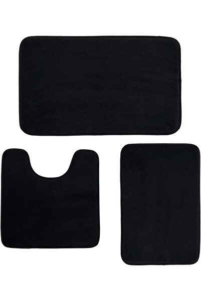 COOYA 3-Piece Set of Soft Bath Mats, Velvet Memory Foam, Quick Drying Non-Slip, Machine Washable, Black