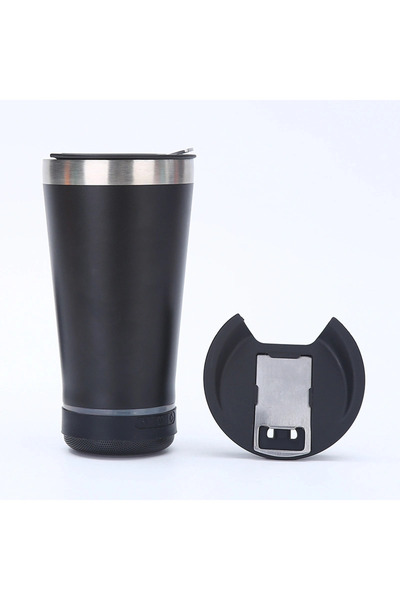 ABYZ Cană termos cu difuzor bluetooth, capacitate 500 ml, capac cu desfăcător de sticle, încărcare USB, neagră