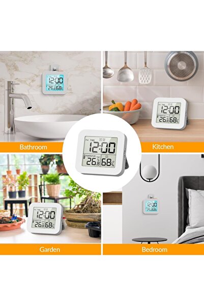 AZONEE Digital Shower Clock - Waterproof Bathroom Timer with Alarm, LCD, Temp & Humidity (White)
