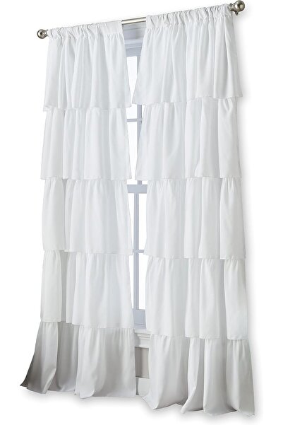 Curtainworks Ruffled Rod-Pocket Curtain Panel, White, 63 in, Polyester, Solid