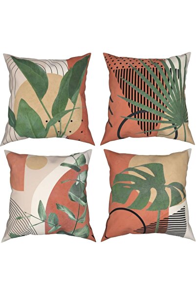 MAKINGTEC Boho Throw Pillow Covers Set of 4, 18 x 18 Inch (45x45 cm) Green Leaves
