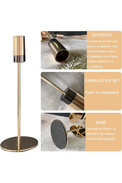 TERRIFI Golden Candlestick Holders, Set of 3 Taper Candle Holders