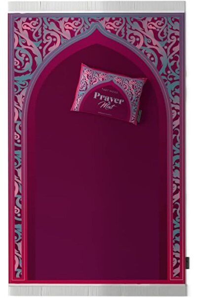 saharr ART MOOD HOME Velvet Hidaya Prayer Rug, Fuchsia & Turquoise, 68 x 117 cm
