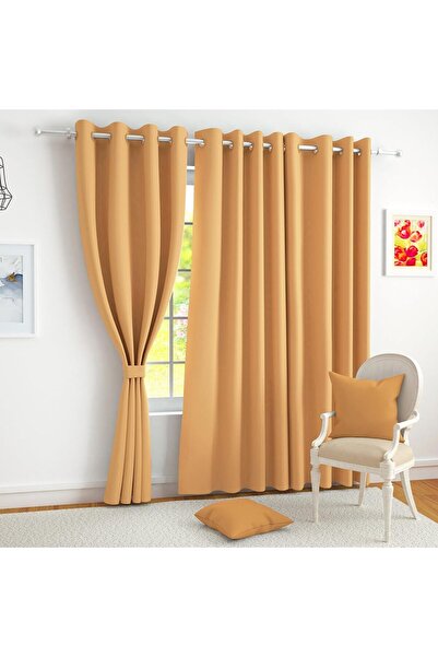 Generic Set of 1 Blackout Curtain, Artificial Silk with Back Ties for Door - 7 ft Dark Yellow