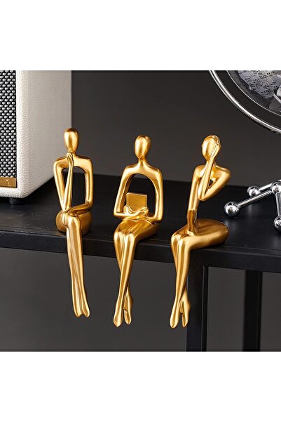 Generic Golden Abstract Statue Home Decor - 3-Piece Sculpture Set by Shenxuan