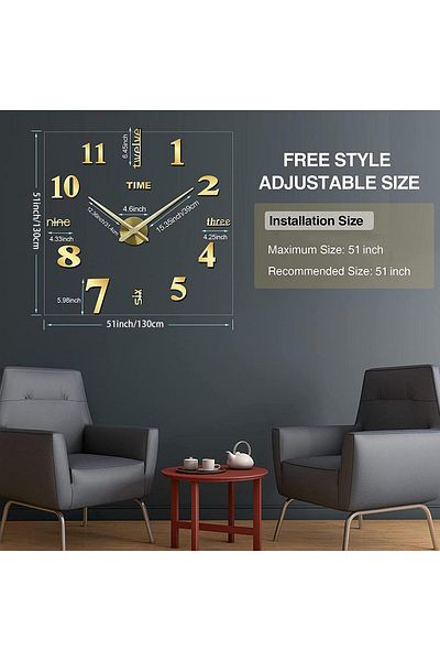 Generic ALMEKAQUZ 3D DIY Wall Clock,Big Size Wall Decorative Clocks Silent Non Ticking Movement Clocks,for