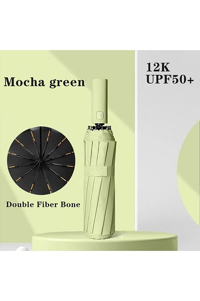 Choice 1pc Matcha Green 1pc Wind Resistant Folding Automatic Umbrella Rain Black Coating 12 Bones Parasol R