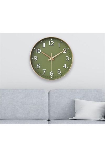 Generic Azonee 12-Inch Silent Non-Ticking Modern Wall Clock, Olive Green and Gold, for Living Room, Bedroom