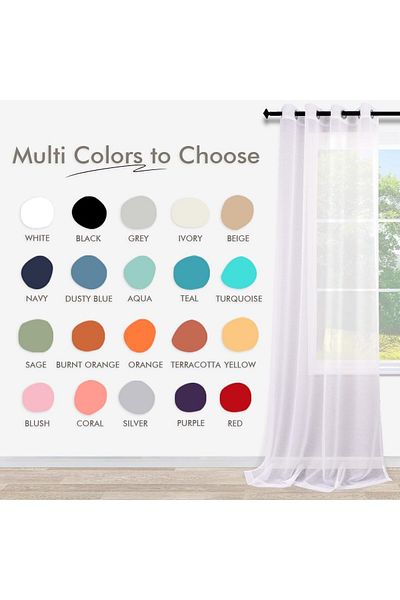 Generic KOUFALL White Sheer Curtains 84 Inches Long Set 2 Panels Grommet Pair Faux Linen Semi Transparent D
