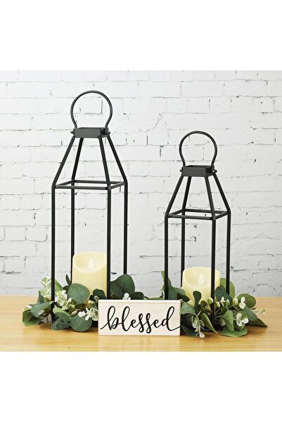 Arabest 2PCS Black Metal Lantern,Modern Farmhouse Lantern Decorations, Home C...