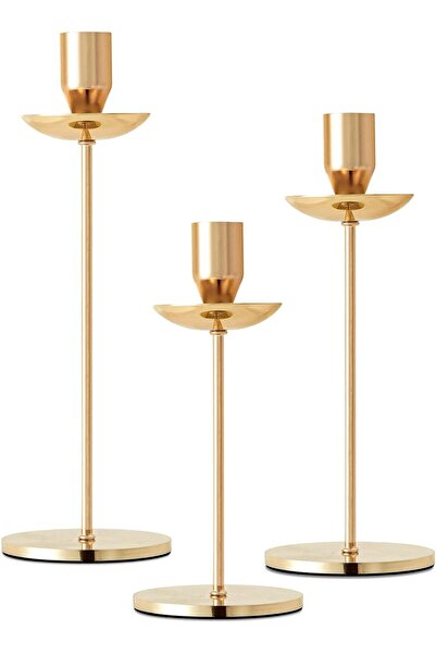 KASTWAVE حاملات الشموع - حاملات شموع فرنسية ذهبية مدببة، 3 قطع مع واقيات التنقيط