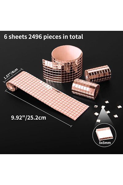 Generic Tazweeq 6 Pack Self-Adhesive Glass Mirror Mosaic Tiles, 2364 Pieces Small Square Mirror Tiles, Stic