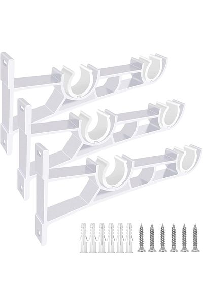 Generic Oasisgalore Curtain Rod Bracket Double Curtain Rod Holder White Set of 3 Heavy Duty Curtain Rod Bra