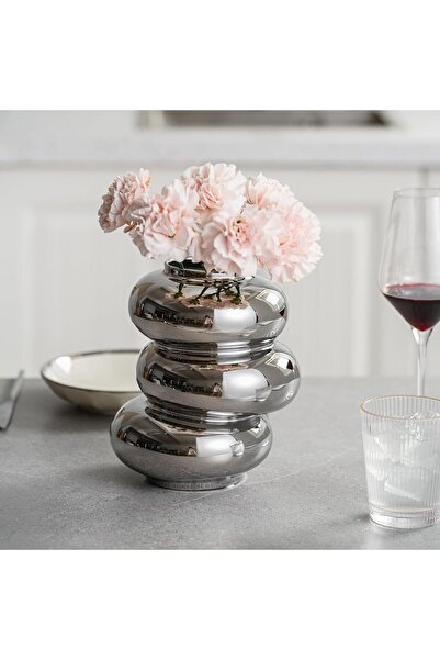 AZONEE Modern Silver Ceramic Doughnut Vase - Stylish Decorative Flower Holder (1 Piece)