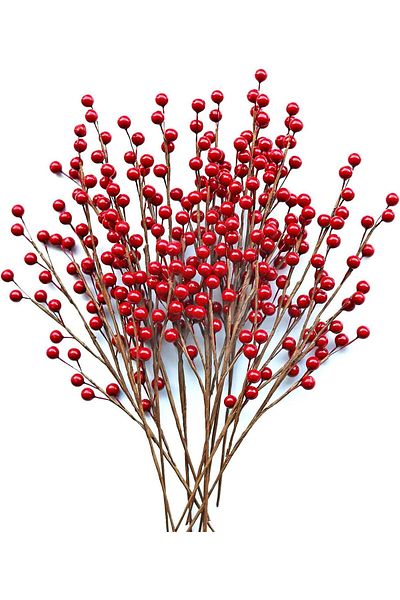 Generic WangLaap 12 Pcs Artificial Red Berries Stems 13.5" Waterproof Berry Branches for Home Holiday Weddi