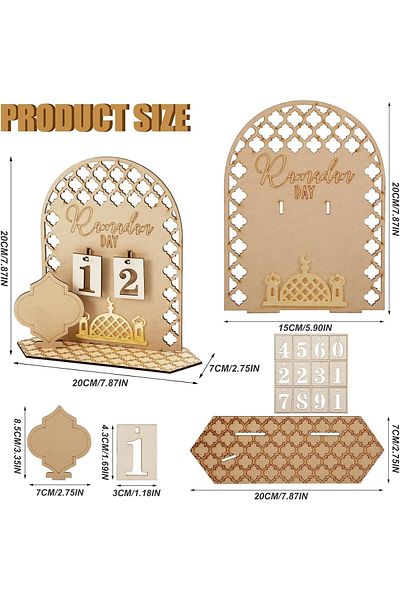 Generic ZERIFAM Ramadan Advent Calendar, Wooden Ramadan 30 Days Countdown Calendar, DIY Eid Mubarak Decorat