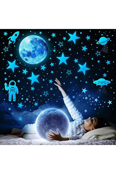 Generic 1078 Glow-in-the-Dark Ceiling Star Stickers – Planets, Rockets & Astronaut Wall Decals (Blue)