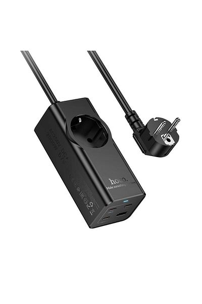 REDz Accessories Cablu prelungitor cu încărcător integrat, USB 3x Type-C, Qc3.0, 3a, 67w, Ns9, 2m, negru