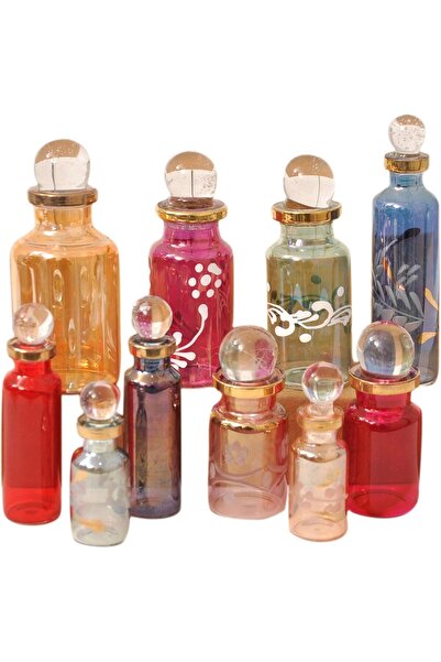 CraftsOfEgypt Genie Blown Empty Glass Mini Bottles for Perfume - Set of 10 (5cm), Assorted Colors
