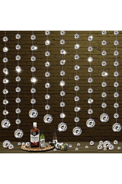 AZONEE زينة كرات ديسكو صغيرة، عبوة من 4 كرات مرآة فضية معلقة (1 و2 بوصة)