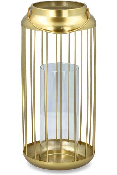 Generic Serene Traditional Sturdy Flat Base Decorative Metal Elegant Lantern with Glass Cylinder Gold