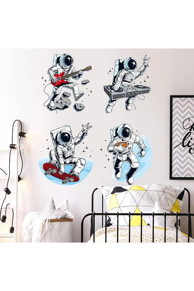 Generic MAKINGTEC Astronaut Wall Sticker, Removable Outer Space Cosmic Wall Stickers Spaceman Guitar Skateb