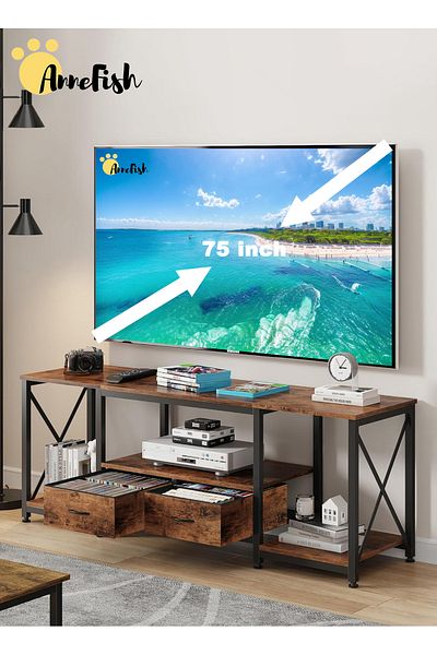 AnneFish TV Stand Table For TV Up To 85 Inch Modern Entertainment Center Industrial Media TV Console Table