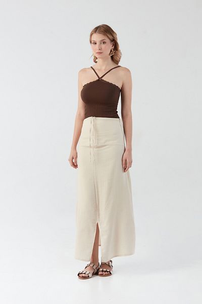 Fulla Moda Gathered Front Slit Zippered Skirt