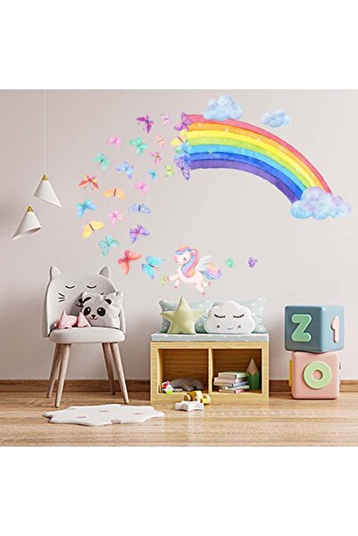 Amimagen ملصقات حائط بألوان قوس قزح المائية من مجموعة "الفراشات والسحب" لغرف ...