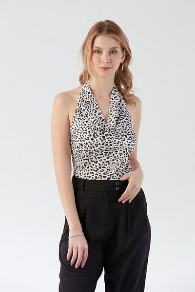 Fulla Moda Dalmatian Patterned Halter Neck Snap Body