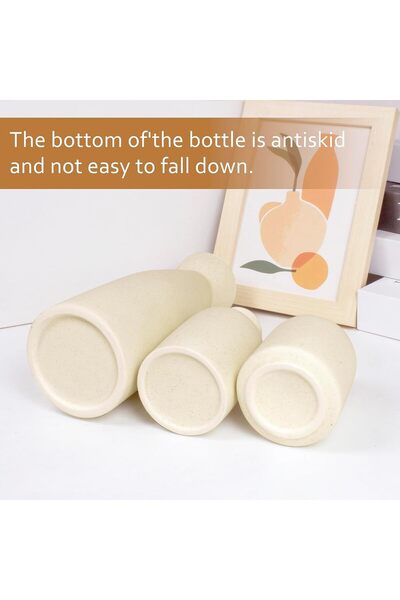 Generic Heifgott Beige Ceramic Vase Set-3 Small Flower Vases for Decor